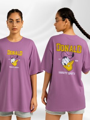 Donald Duck Varsity Oversized T-Shirt for Women – Purple | Graphic Streetwear Tee XL