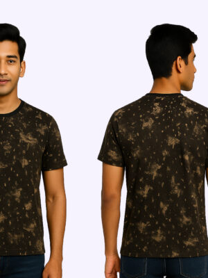 Abstract Brown-Beige Splatter Cotton T Shirt for Men