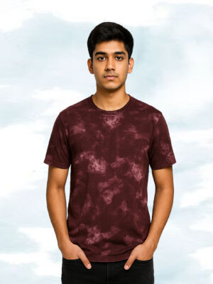 Men’s Burgundy & White Abstract Wash T-Shirt – 100% Cotton | ShopiSoul