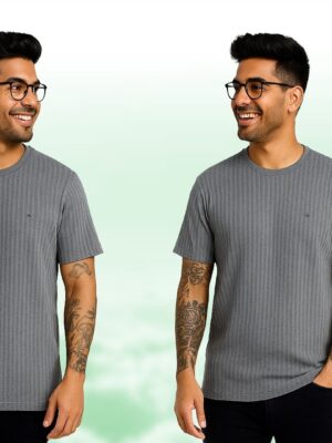 Men’s Charcoal Grey Ribbed Crew Tee – Cotton Blend T-Shirt | ShopiSoul