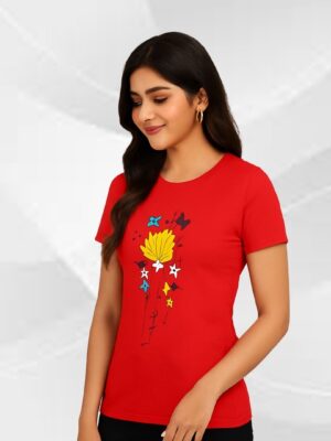 Nature Bloom Printed Women's T-Shirt - Red (Available in M, L, XL)