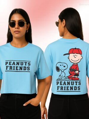 Peanuts Friends Sky Blue Oversized Crop T-Shirt (Women’s XL)