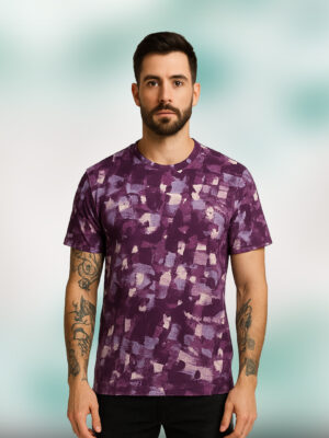 Men’s Purple Abstract Wash T-Shirt – 100% Cotton | UrbanEdge