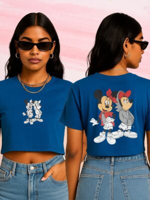 Urban Cartoon Printed Crop T-Shirt for Women | Blue Oversized Streetwear Tee