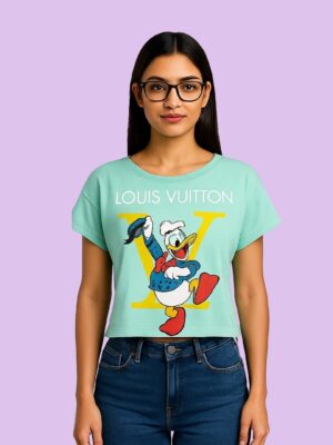 Women’s Oversized Mint Green Donald Duck Crop Tee – Cotton-Blend Crop T-Shirt | ShopiSoul