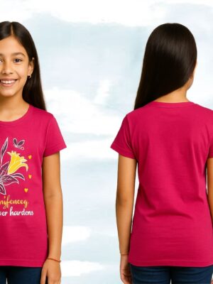 Girls’ Pink “Follow Your Heart That Never Hardens” Graphic T-Shirt – 100% Cotton | ShopiSoul Kids