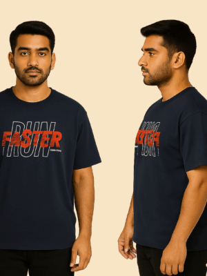 Men's Navy Blue "Run Faster" Graphic T-Shirt – Size XL (44 Chest)