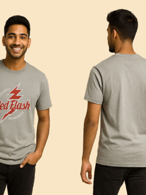 Men's Grey "Red Flash" Graphic T-Shirt – Size L (42 Chest)