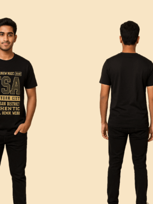Men's Black Cotton Graphic Print Regular Fit  T-Shirt – Size L (40 Chest)