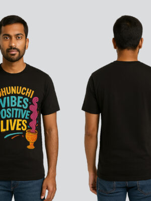 Men’s Black Cotton Festive Graphic Printed T-Shirt | Puja Special T Shirt for Men