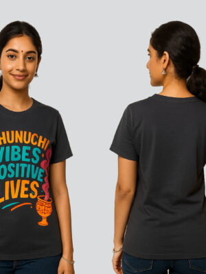 Women’s Black Cotton Festive Graphic Printed T-Shirt | Puja Special Tshirt for Girls