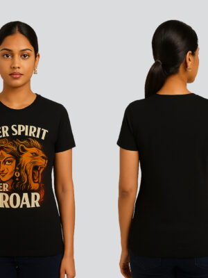 Women’s Black Cotton Festive Graphic Printed T-Shirt – Goddess Inspired Design
