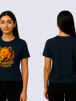 Bold Graphic Crop T-Shirt with Lion Artwork – Stylish Festive Wear for Women