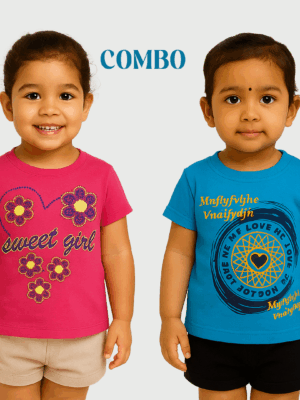 Combo Pack Pink & Turquoise Baby Girl Graphic Tees (Size 0)