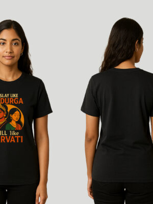 Slay Like Durga Chill Like Parvati Women’s Black Printed Cotton T-Shirt
