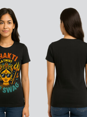 Trendy Black Cotton Festival Graphic Printed T-Shirt – Stylish Modern Wear