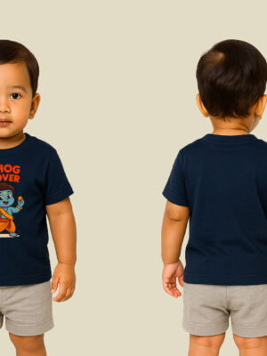 Kids’ Navy Blue Cotton Graphic T-Shirt – Krishna Bhog Lover Festive Wear