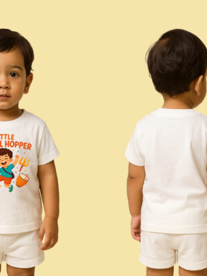 Kids’ Festive Graphic T-Shirt – Little Pandal Hopper Print | Cotton Comfort Wear