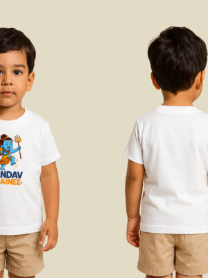Kids’ White Cotton Graphic Print T-Shirt – Tandav Inspired Festive Wear