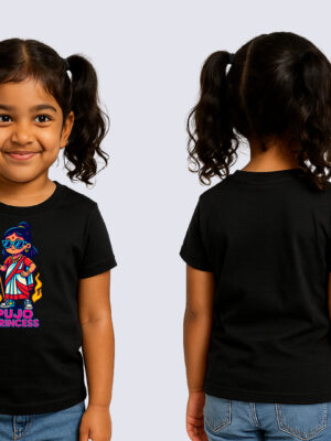 Trendy Black Cotton Kids T-Shirt with Festive Graphic Print | Puja Special Wear