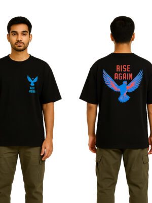 Rise Again Oversized Black Graphic T-Shirt – L Size Unisex Streetwear