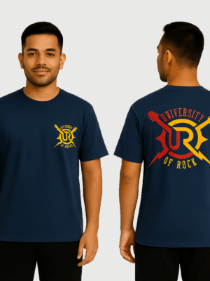 University of Rock Navy Blue T-Shirt – XL Size | Electric Guitar Graphic Tee