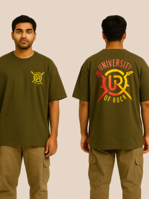University of Rock Olive Oversized Graphic T-Shirt – XL Size Streetwear