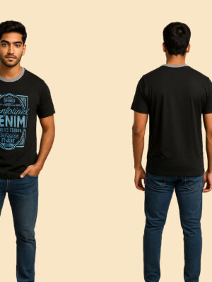 Sanforized Denim Graphic Print Black T-Shirt – Size S