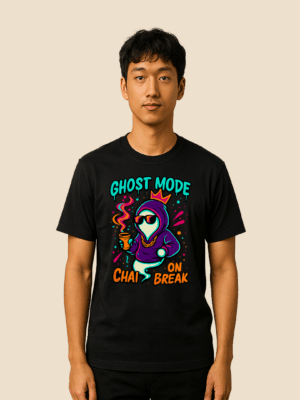 Trendy Black Cotton Graphic T-Shirt – Vibrant Streetwear Style with Chai Vibes
