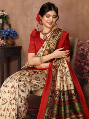 Printed Daily Wear Art Silk Saree (Red)
