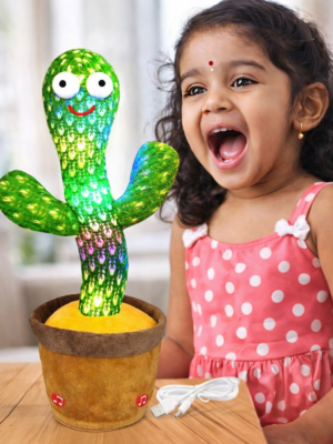 Dancing Cactus Toy with Voice Repeat & Lights | Singing & Talking Plush Toy for Kids | Musical Learning Toy (Green)
