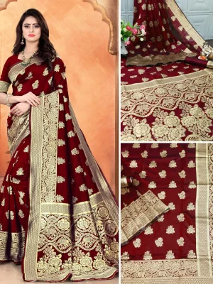 Goral Self Design Kanjivaram Art Silk, Jacquard Saree (Maroon)