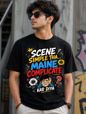 Funny Oversized Graphic T-Shirt for Men – “Scene Simple Tha… Maine Complicate Kar Diya” Printed Black Tee